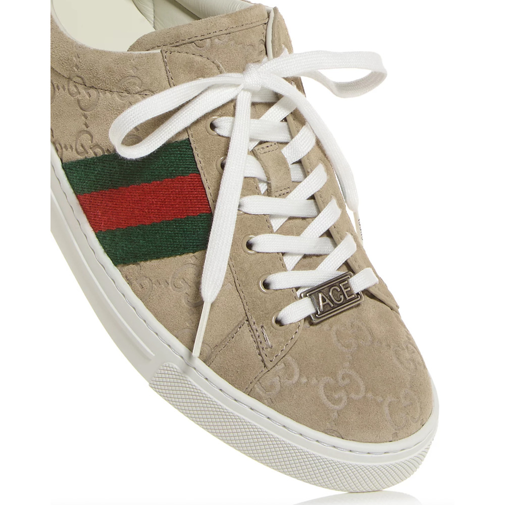 Gucci Ace Web GG Logo Oatmeal Beige Suede Flat Low Top Trainer Sneakers 41 - Picture 10 of 16